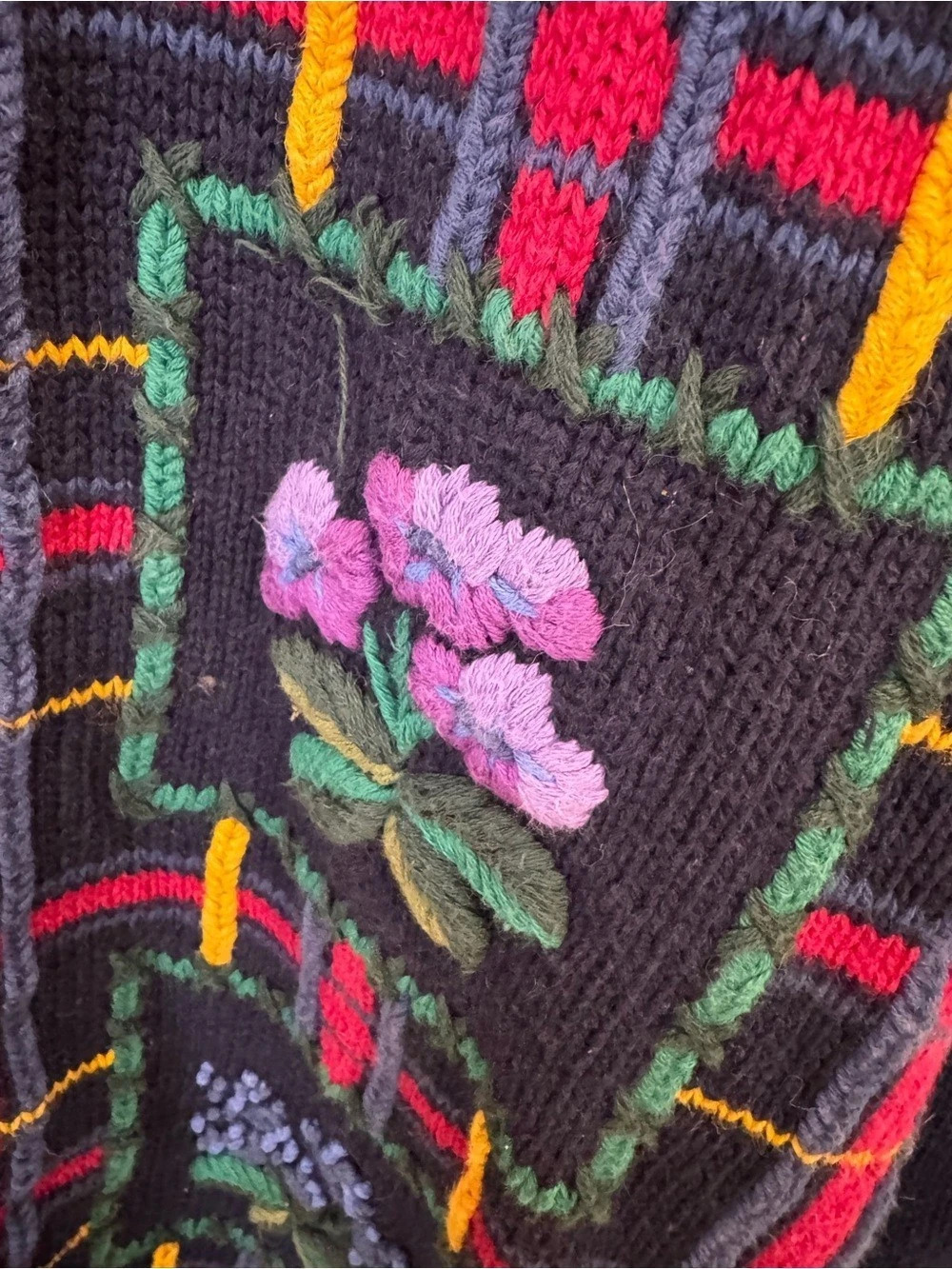 CLIMAX BY SASHA Vintage Floral Embroidered Plaid Knit Cardigan Sweater M MEDIUM - Picture 4 of 9